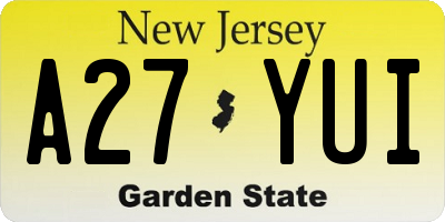 NJ license plate A27YUI