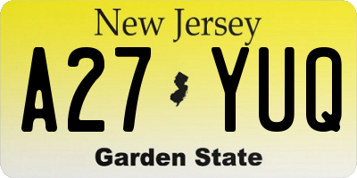 NJ license plate A27YUQ