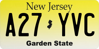 NJ license plate A27YVC