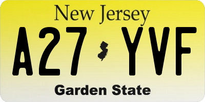 NJ license plate A27YVF