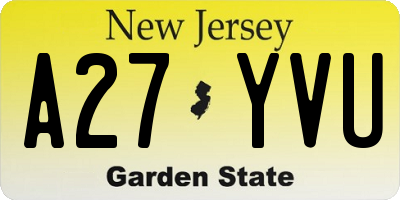 NJ license plate A27YVU
