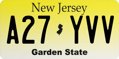 NJ license plate A27YVV