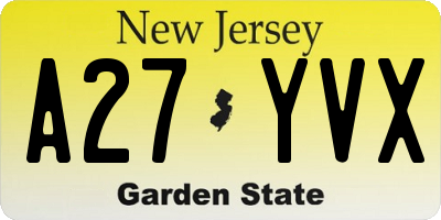 NJ license plate A27YVX