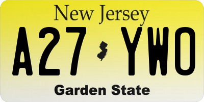 NJ license plate A27YWO