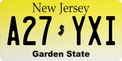NJ license plate A27YXI
