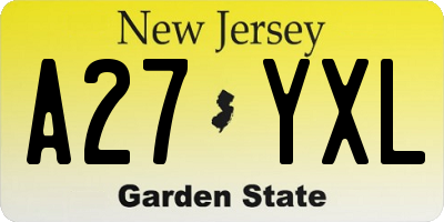 NJ license plate A27YXL