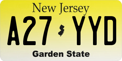NJ license plate A27YYD