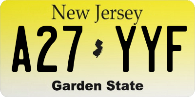 NJ license plate A27YYF