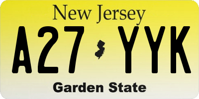NJ license plate A27YYK