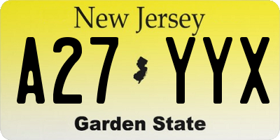 NJ license plate A27YYX