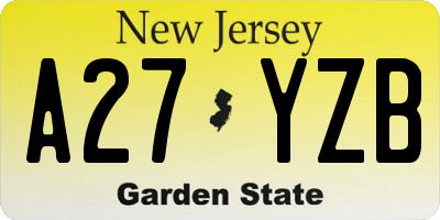 NJ license plate A27YZB