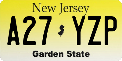NJ license plate A27YZP