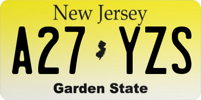 NJ license plate A27YZS