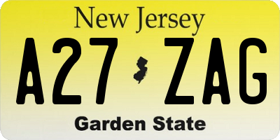 NJ license plate A27ZAG