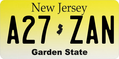 NJ license plate A27ZAN
