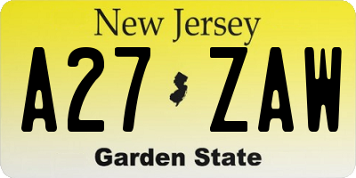 NJ license plate A27ZAW