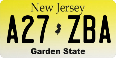 NJ license plate A27ZBA