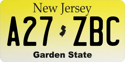 NJ license plate A27ZBC