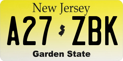 NJ license plate A27ZBK
