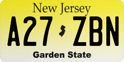 NJ license plate A27ZBN