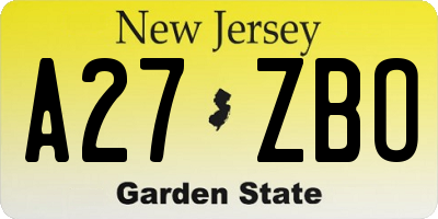 NJ license plate A27ZBO