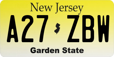 NJ license plate A27ZBW