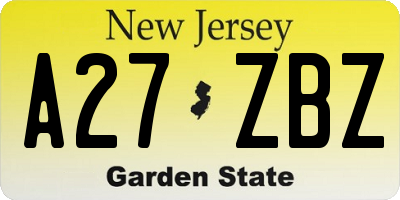NJ license plate A27ZBZ
