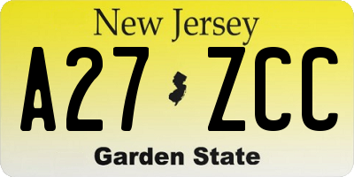 NJ license plate A27ZCC