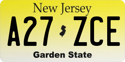 NJ license plate A27ZCE