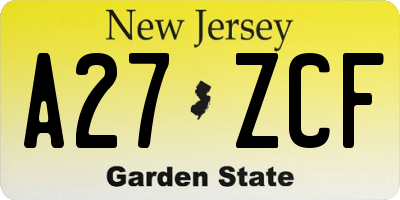 NJ license plate A27ZCF