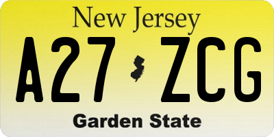 NJ license plate A27ZCG
