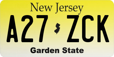 NJ license plate A27ZCK