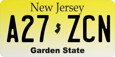 NJ license plate A27ZCN