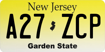 NJ license plate A27ZCP