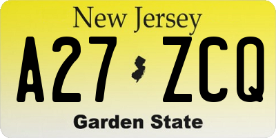 NJ license plate A27ZCQ