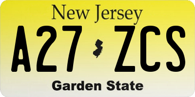 NJ license plate A27ZCS