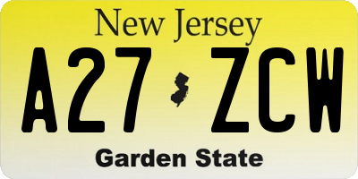 NJ license plate A27ZCW