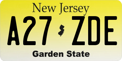 NJ license plate A27ZDE