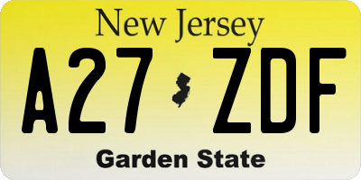NJ license plate A27ZDF