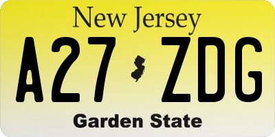 NJ license plate A27ZDG