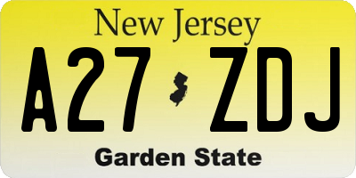 NJ license plate A27ZDJ