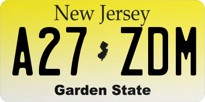 NJ license plate A27ZDM