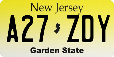 NJ license plate A27ZDY
