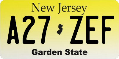 NJ license plate A27ZEF