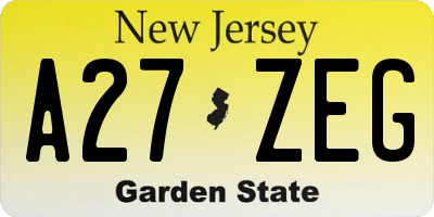 NJ license plate A27ZEG