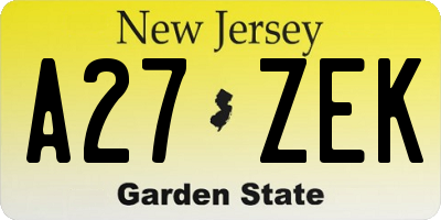 NJ license plate A27ZEK