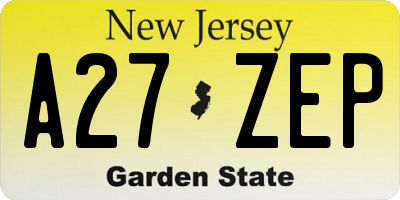 NJ license plate A27ZEP
