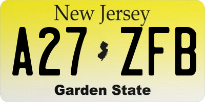 NJ license plate A27ZFB