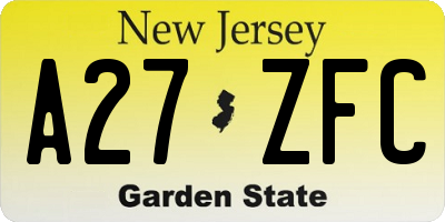 NJ license plate A27ZFC