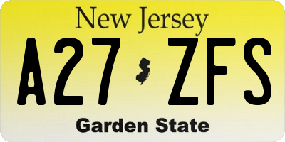 NJ license plate A27ZFS